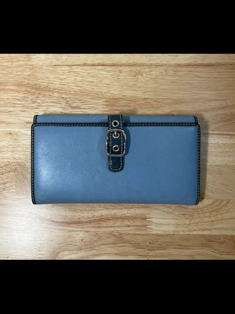 COACH SOHO CHECKBOOK TRIFOLD BLUE LEATHER CLUTCH PURSE BAG WALLET RARE Vintage